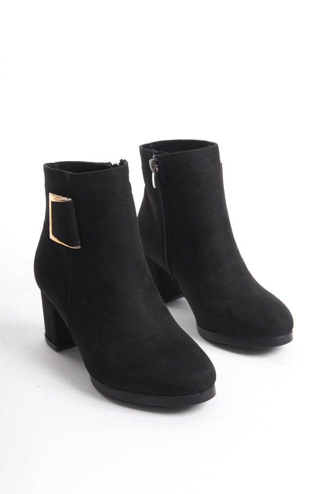 Siyah Süet Tokalı Blok Topuklu Kadın Bot - Görsel 2