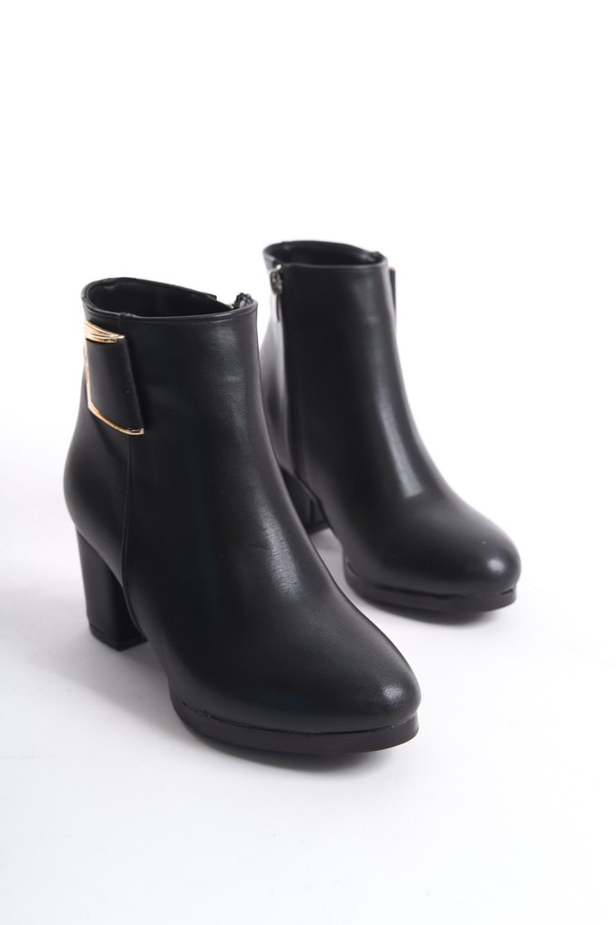Kare Topuklu Siyah Deri Kadın Bot - Görsel 2