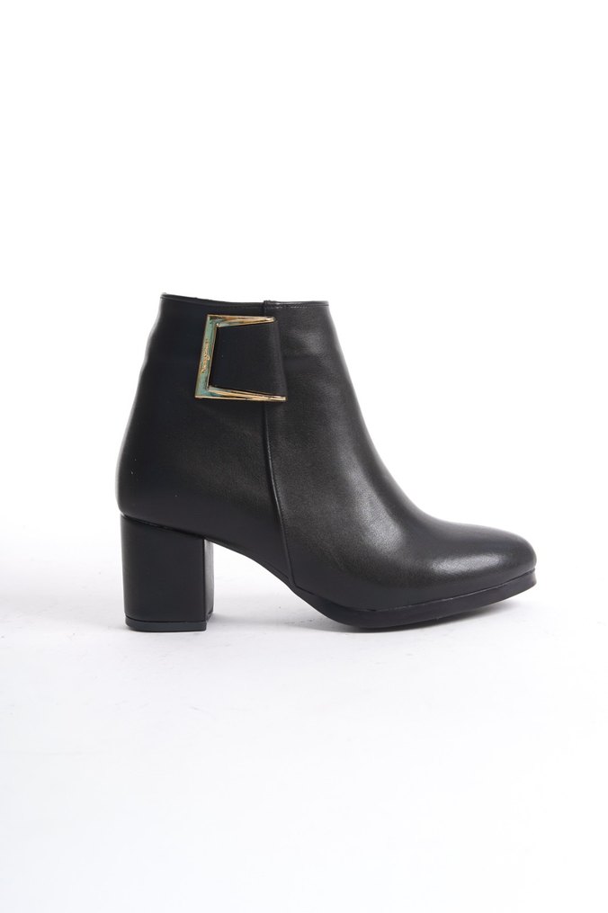 Kare Topuklu Siyah Deri Kadın Bot - Görsel 5