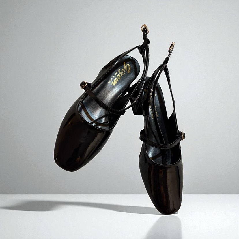 Parlak Siyah Topuklu Kadın Babet - Görsel 3