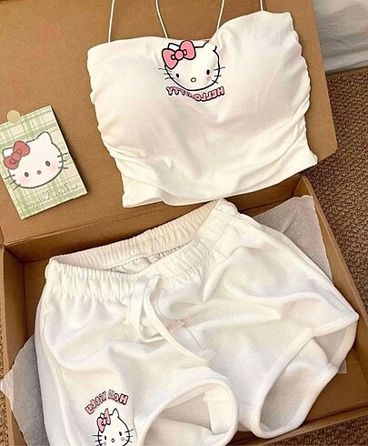 Hello kitty şortlu askılı takım
