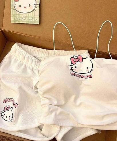 m Beden beyaz Renk Hello kitty şortlu askılı takım