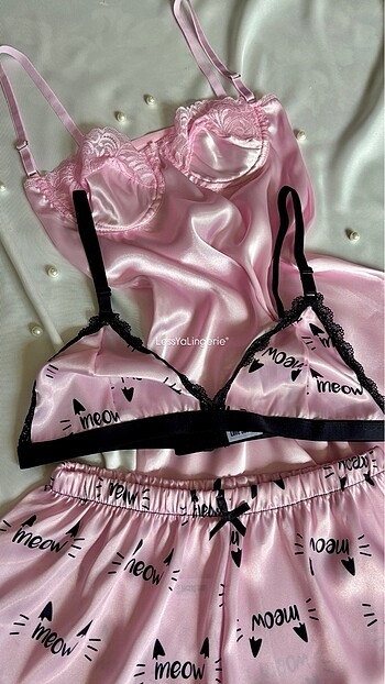 Penti Pembe Gecelik & Meow Saten Şortlu Set