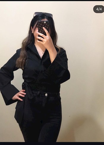 Diğer Siyah Denim Kemerli Gömlek