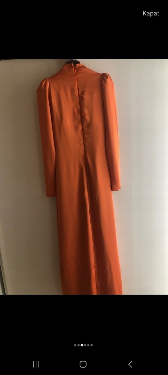 Drapeli Uzun Kollu Kahverengi Kadın Elbise - Görsel 3