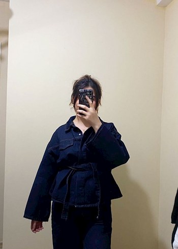 Kadın Lacivert Bağcıklı Salaş Denim Kot Takım - Görsel 2