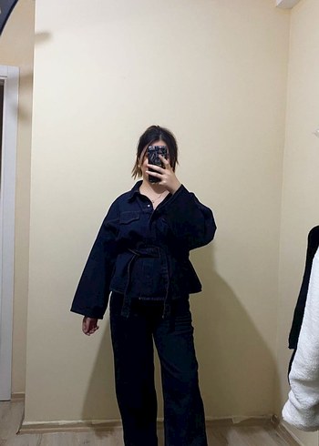 Kadın Lacivert Bağcıklı Salaş Denim Kot Takım - Görsel 3