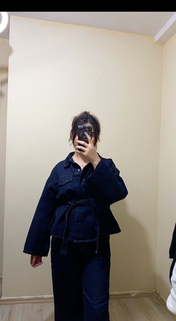 Kadın Lacivert Bağcıklı Salaş Denim Kot Takım - Görsel 2