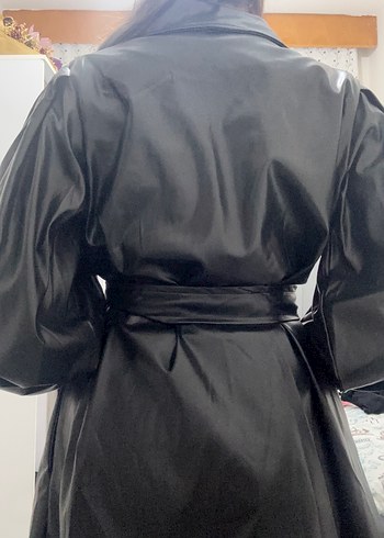 Kadın Siyah Midi Deri Trençkot - Görsel 4