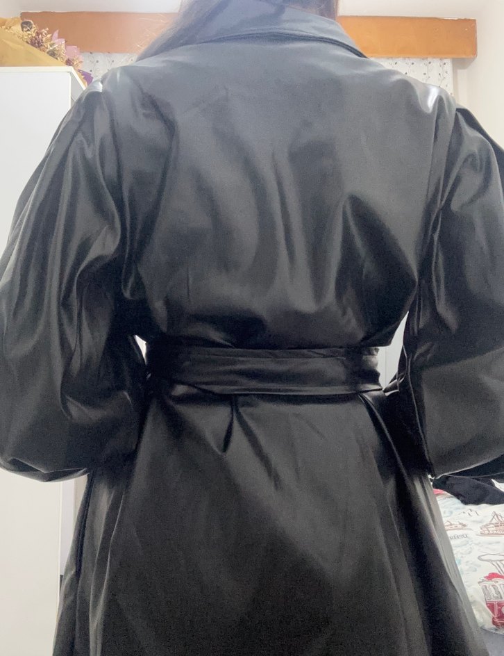 Kadın Siyah Midi Deri Trençkot - Görsel 4