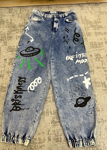 Düğmeli Bağcıklı Tie-Dye Kadın Kot Pantolon