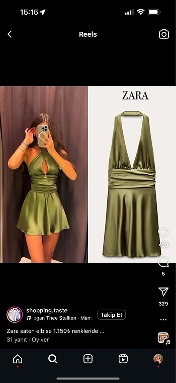 Zara halter yaka saten elbise