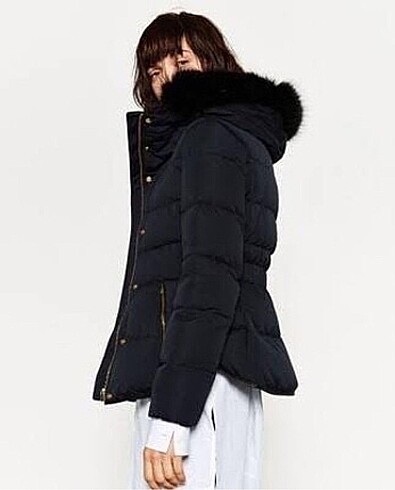 Zara Zara Kaz Tüyü Siyah İçi Peluş Mont