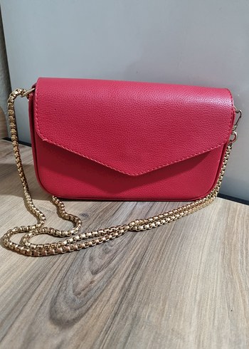 Kırmızı Deri Zincir Detaylı Kadın Çanta - Görsel 3
