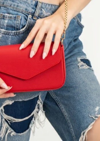 Kırmızı Deri Zincir Detaylı Kadın Çanta - Görsel 2