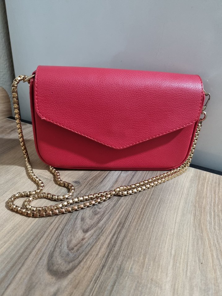 Kırmızı Deri Zincir Detaylı Kadın Çanta - Görsel 3
