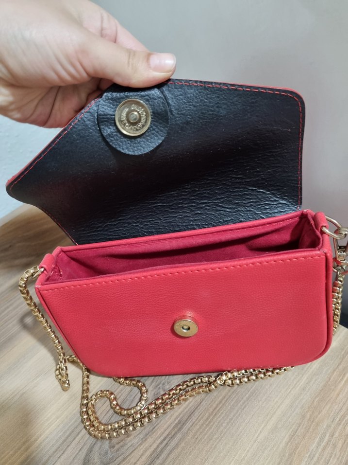 Kırmızı Deri Zincir Detaylı Kadın Çanta - Görsel 5