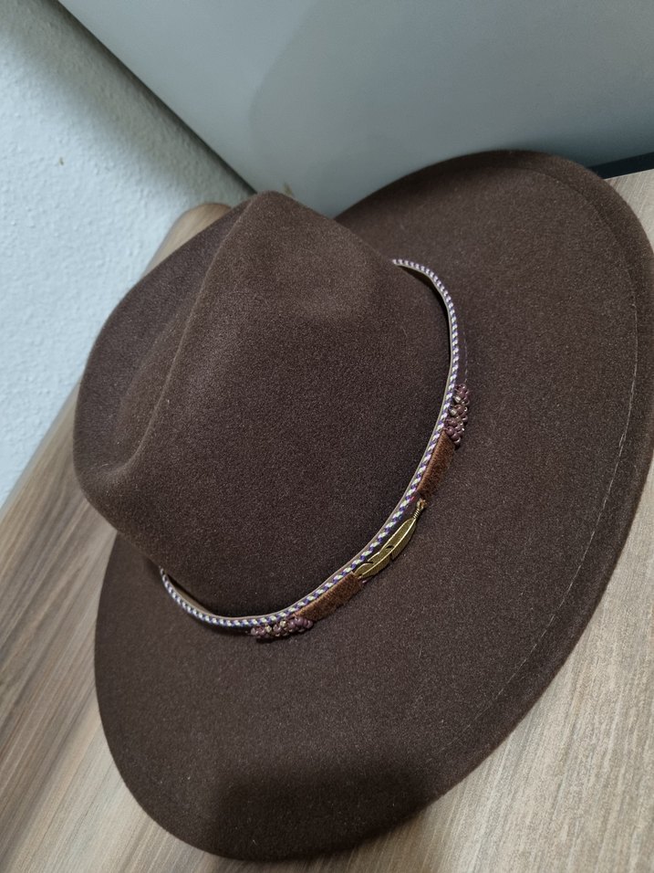 Kahverengi Süet Bohem Kadın Şapka - Görsel 4