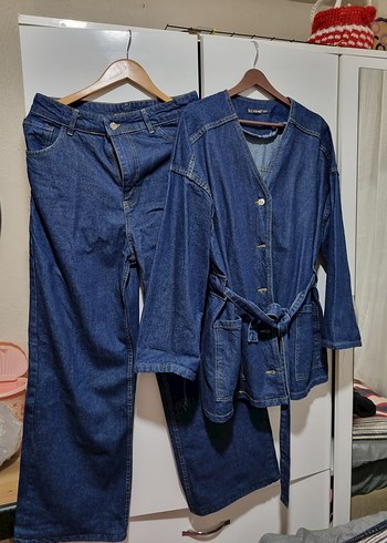 Kemerli Lacivert Denim Kadın Takım - Görsel 8