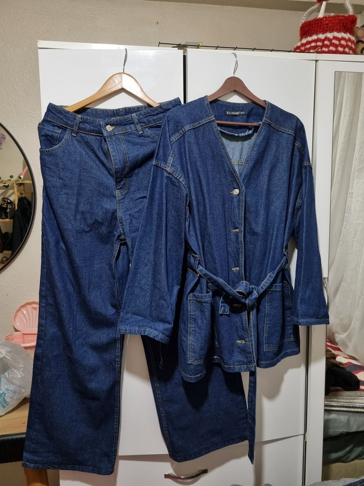 Kemerli Lacivert Denim Kadın Takım - Görsel 2