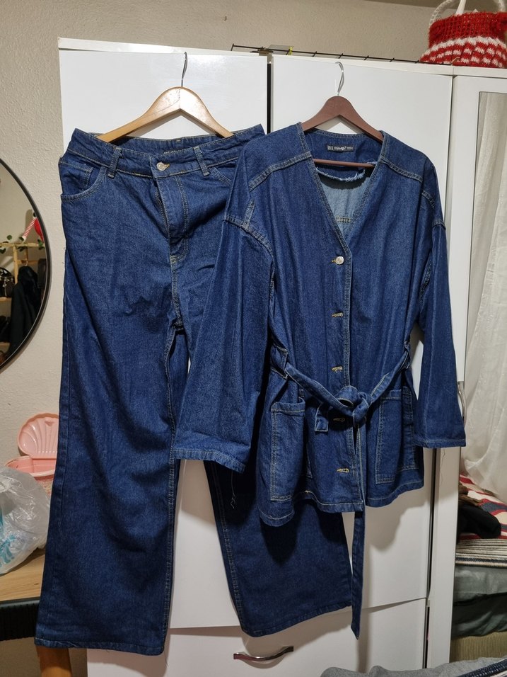 Kemerli Lacivert Denim Kadın Takım - Görsel 3