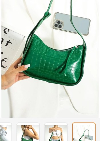 Yeşil Deri Yılan Desenli Kadın Çanta - Görsel 2