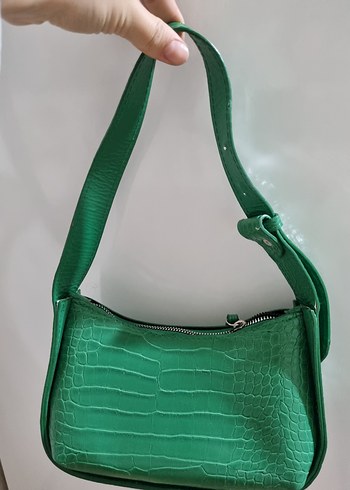 Yeşil Deri Yılan Desenli Kadın Çanta - Görsel 4