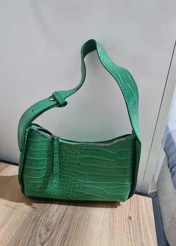 Yeşil Deri Yılan Desenli Kadın Çanta - Görsel 3