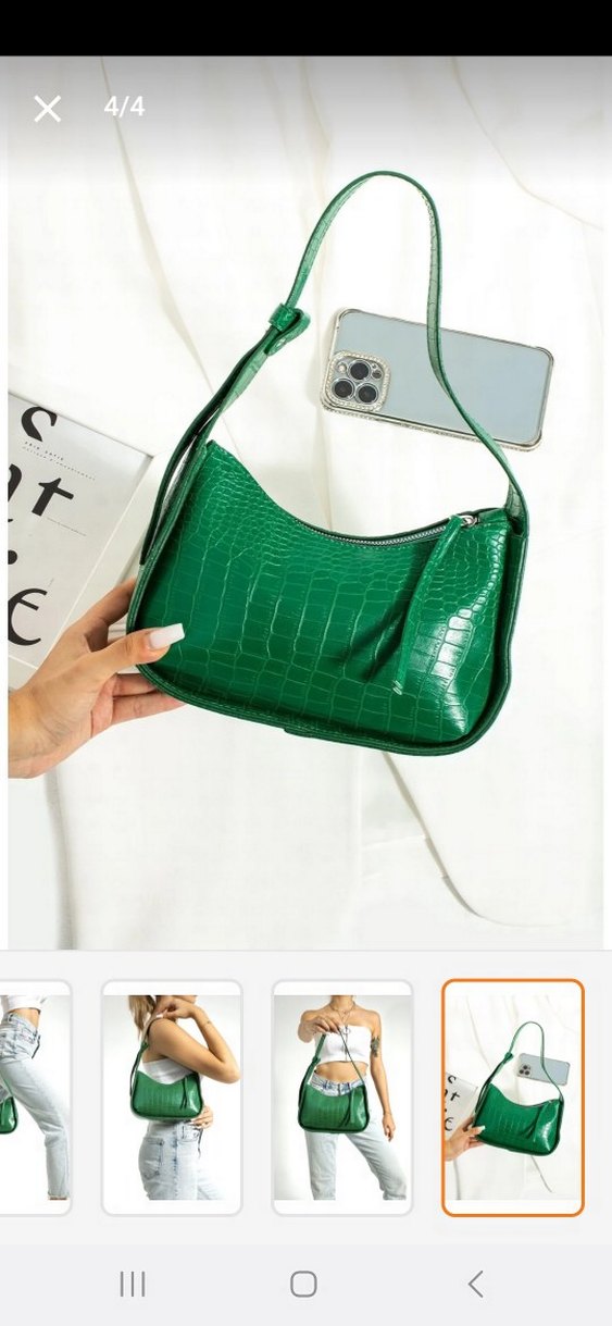 Yeşil Deri Yılan Desenli Kadın Çanta - Görsel 2