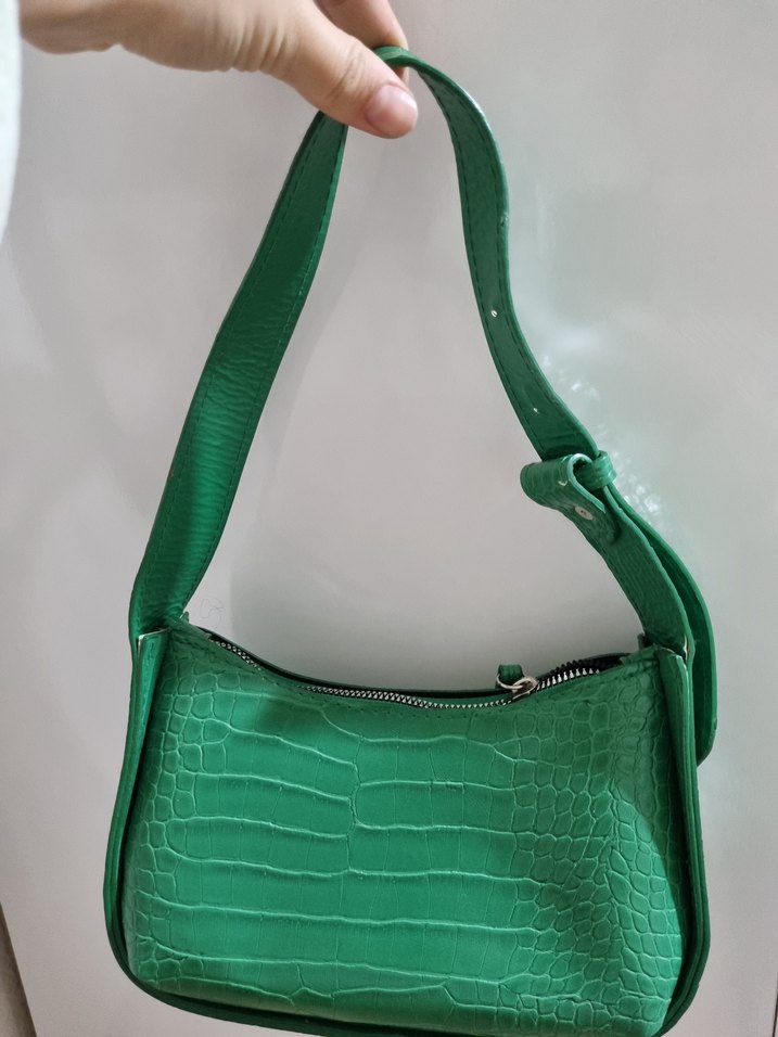 Yeşil Deri Yılan Desenli Kadın Çanta - Görsel 4