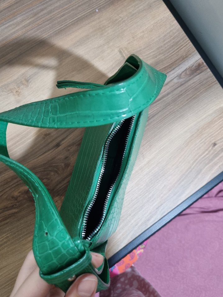 Yeşil Deri Yılan Desenli Kadın Çanta - Görsel 5