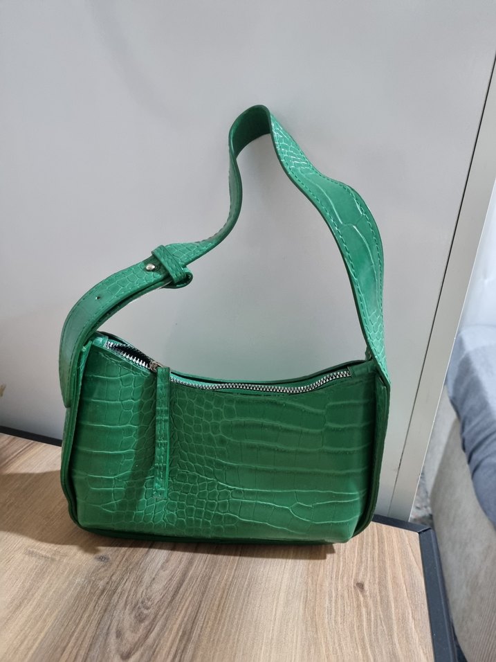 Yeşil Deri Yılan Desenli Kadın Çanta - Görsel 3