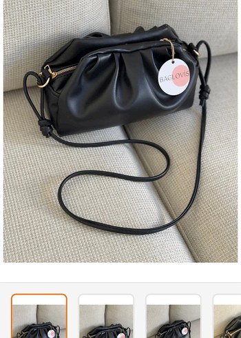 Siyah Deri Kadın Omuz Çantası Büzgülü - Görsel 5