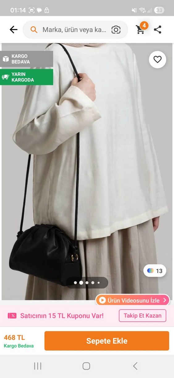 Siyah Deri Kadın Omuz Çantası Büzgülü - Görsel 2