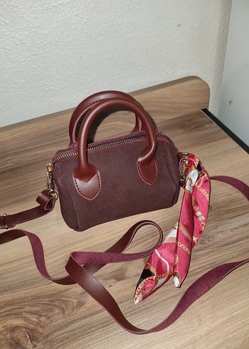 Bordo Süet Kadın Çanta - Parisian Stili - Görsel 3