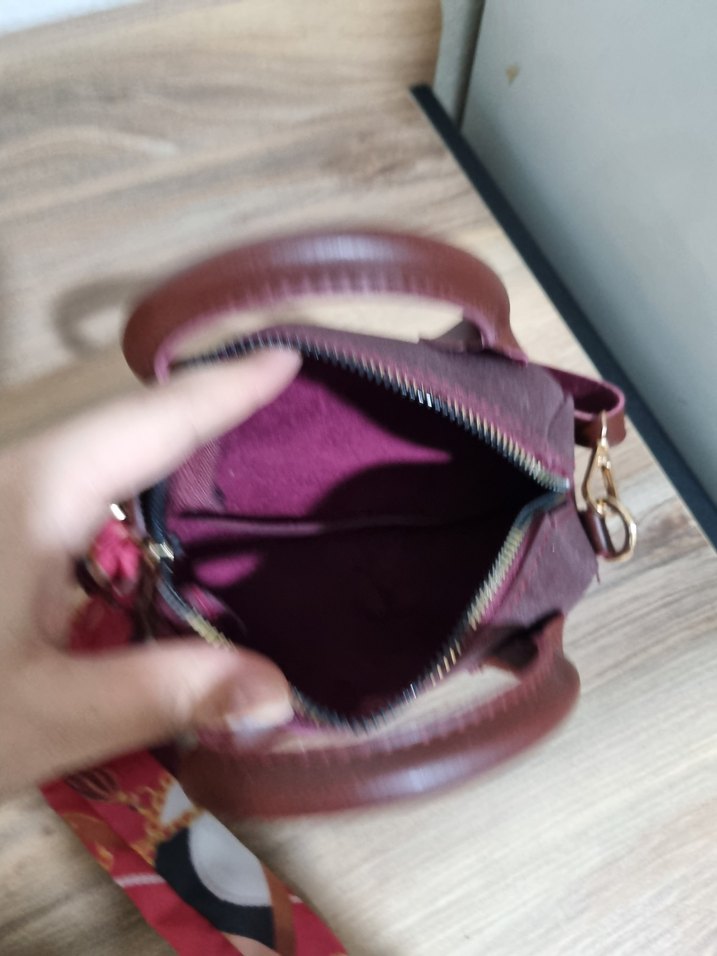 Bordo Süet Kadın Çanta - Parisian Stili - Görsel 4