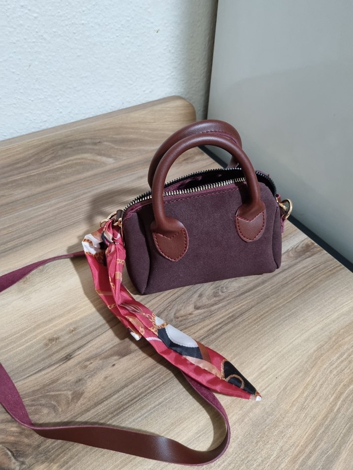 Bordo Süet Kadın Çanta - Parisian Stili - Görsel 2