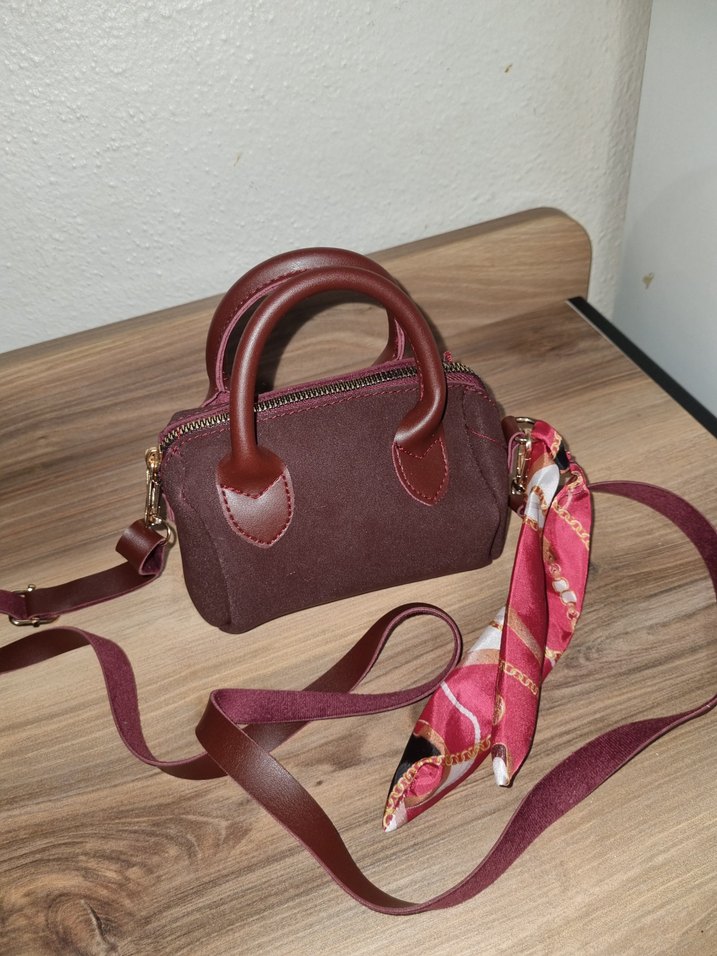 Bordo Süet Kadın Çanta - Parisian Stili - Görsel 3