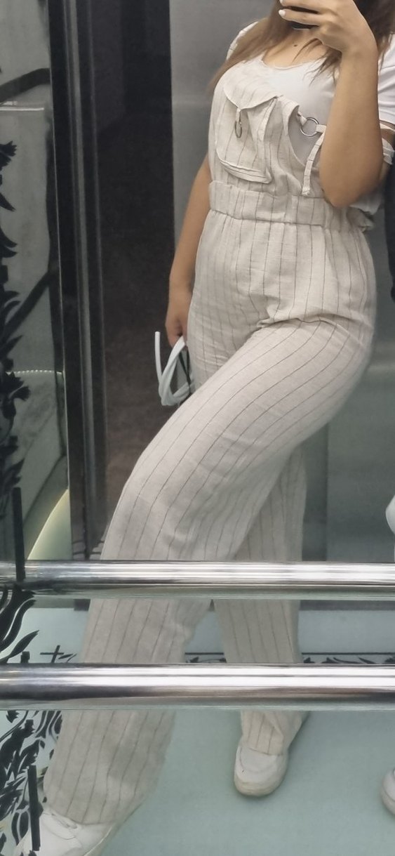 Bej Çizgili Kadın  Tulum - Görsel 3