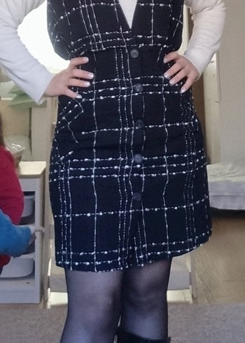 Siyah Kareli Midi Kemerli Kadın Elbise - Görsel 4