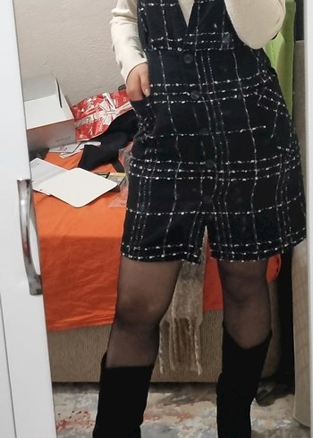 Siyah Kareli Midi Kemerli Kadın Elbise - Görsel 3