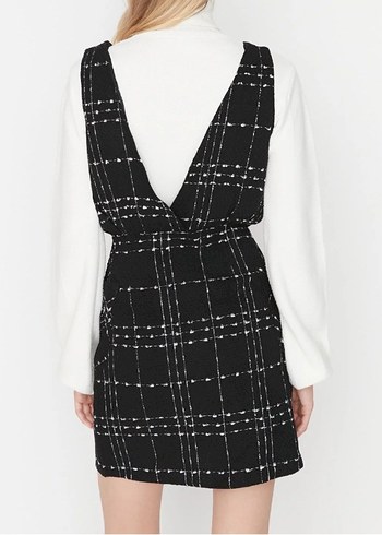 Siyah Kareli Midi Kemerli Kadın Elbise - Görsel 2