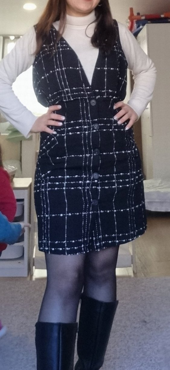 Siyah Kareli Midi Kemerli Kadın Elbise - Görsel 4