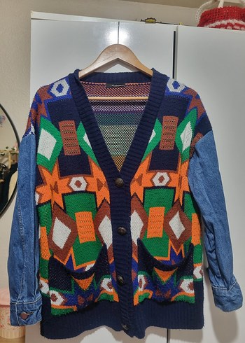 Desenli Bohem Kadın Kot Hırka - Görsel 3