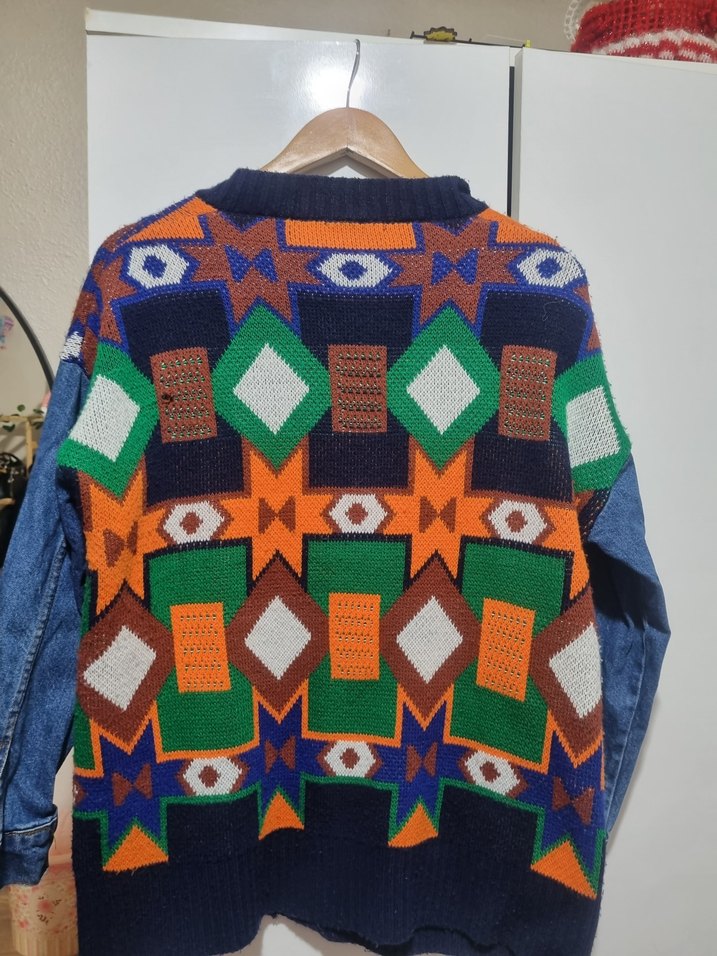 Desenli Bohem Kadın Kot Hırka - Görsel 2