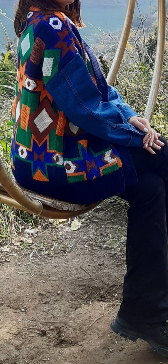 Desenli Bohem Kadın Kot Hırka - Görsel 4