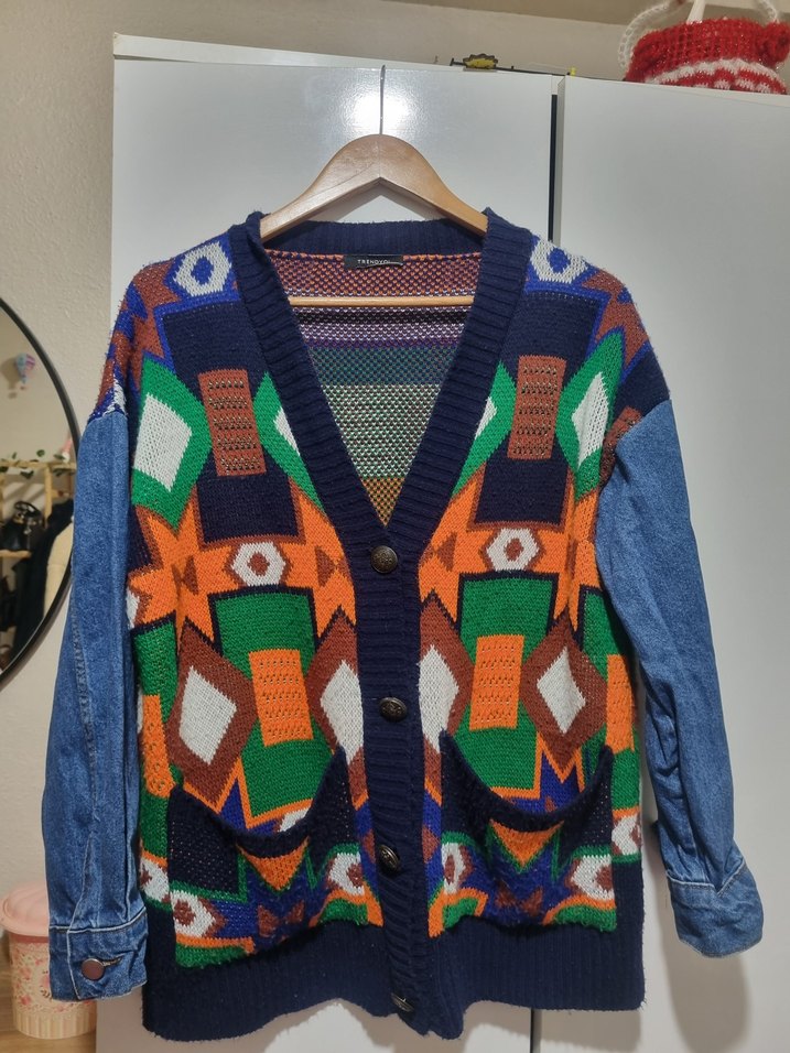 Desenli Bohem Kadın Kot Hırka - Görsel 3