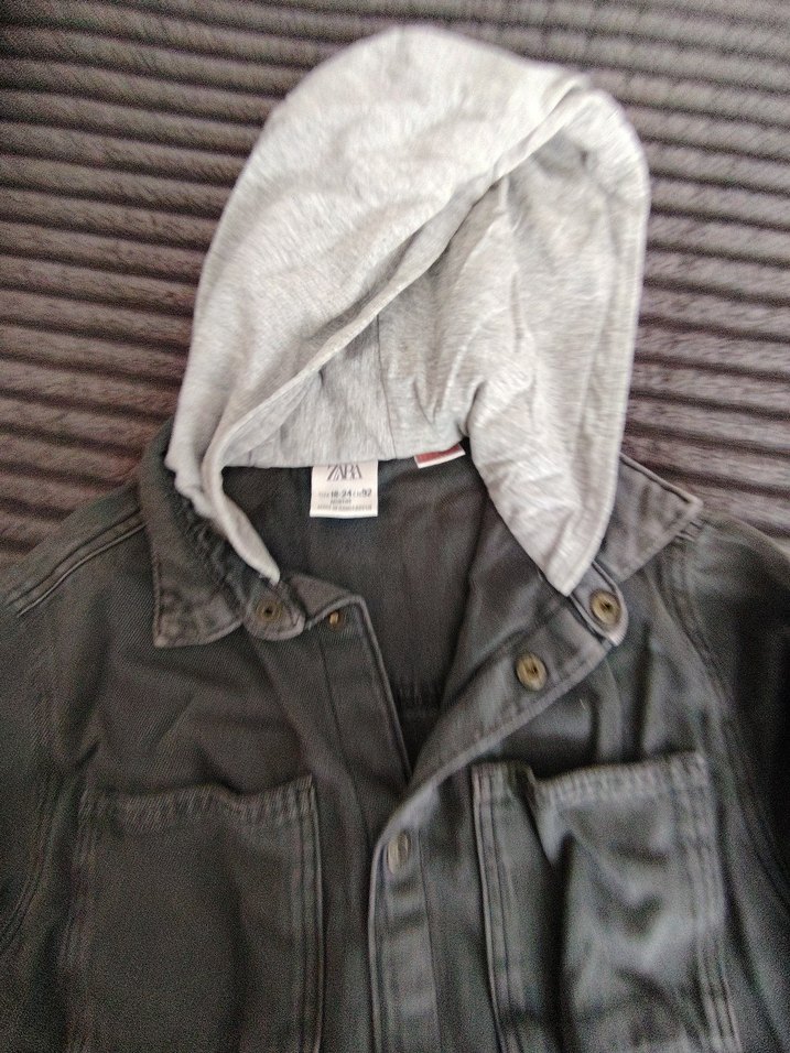 Kapüşonlu Gri Erkek Çocuk Kot Ceket - Görsel 2