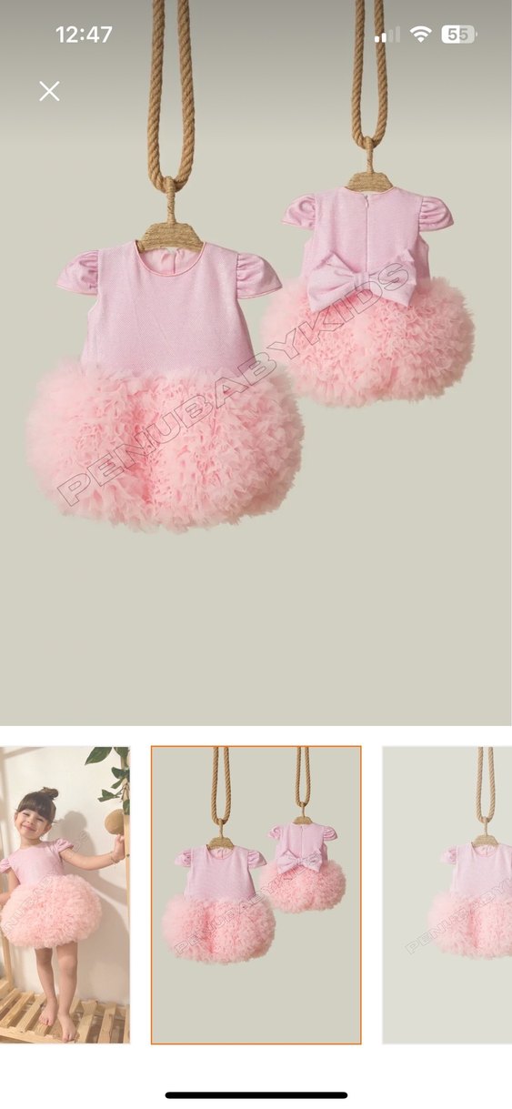 Pembe Kısa Kollu Fırfırlı Klasik Kız Elbisesi - Görsel 5