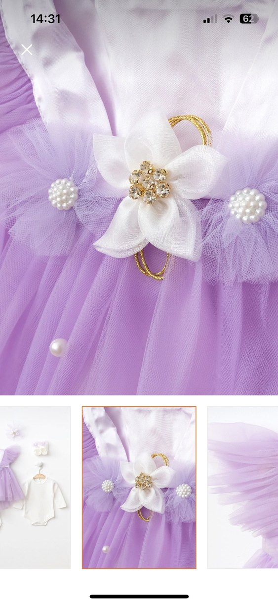 Mor Nakışlı Dantel Detaylı Bebek Elbisesi - Görsel 2